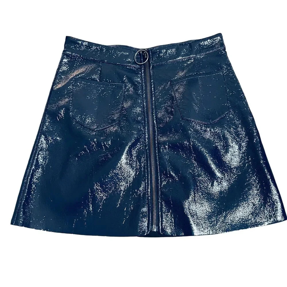NWOT Tucker + Tate Size 12 Girl Faux Leather Navy Y2K Retro Midi Skirt Holiday